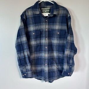 VTG Field & Stream Heavy Flannel Blue Gray Mens Plaid Shirt